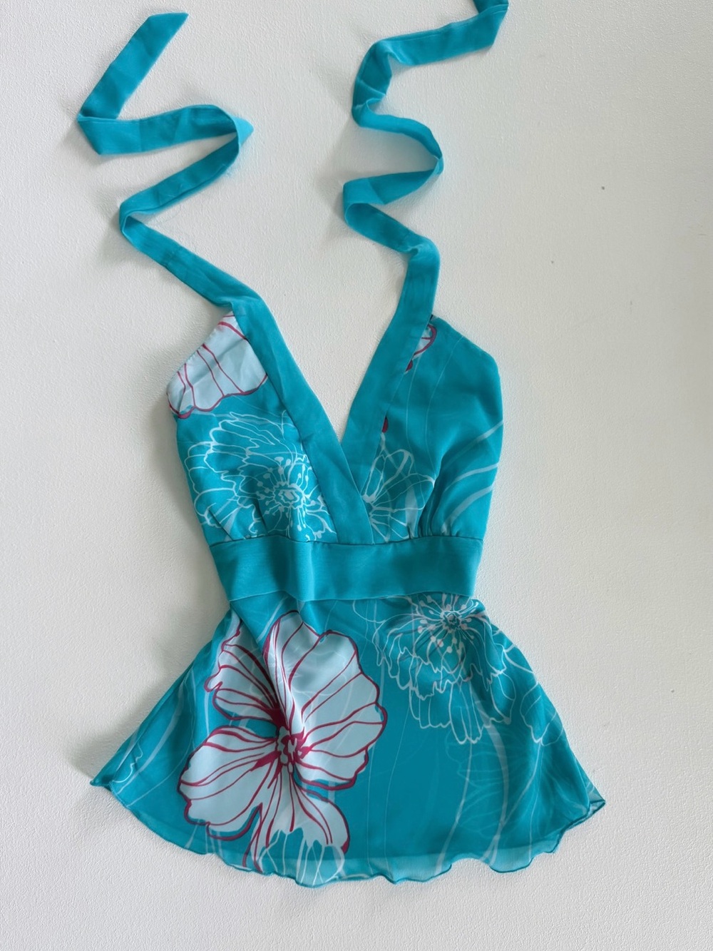 Vintage Elie Kay Floral Halter Top Y2K Turquoise
Blue